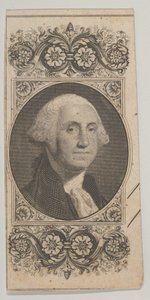 Motiv bankovky: Portrét na George Washington v ozdobném panelu, ca. 1824-37.