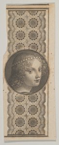 Motiv bankovky s dívčí hlavou odvozenou od Leonarda da Vinciho proti vzoru..., ca. 1824-37.