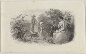 Bankovka viněta s rodinou na zahradě, ca. 1824-37.