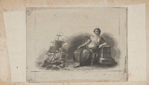 Bankovka viněta s ženskou postavou představující námořní obchod, ca. 1824-37.