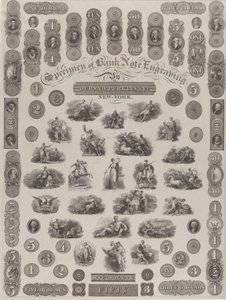 Vzorový list gravírování bankovek, ca. 1828. od Asher Brown Durand