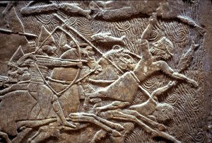 Ashurbanipal v bitvě u Til-Tuba, 650-620 př.nl od Assyrian