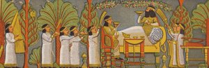 Asyrská hodovní scéna (barevná litografie) od Assyrian