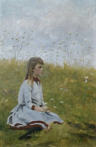Dívka na květinové louce, kolem roku 1885 (olej na plátně)