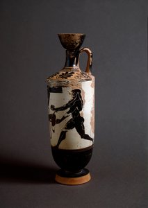 Řecké umění: “” Herakles a Atlas”” Detail atlasu. Lekythos (lecyth) bílý realizovaný malířem Athény (450-400 př. Kr.). Athény, Národní archeologické muzeum od Athena Painter (workshop of)