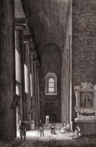 Boční ulička katedrály Nativita di Maria Santissima v Syrakusách, Sicílie, Itálie, mědirytina, cca 19x29 cm od Attilio Zuccagni Orlandini