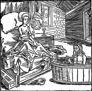 Žena a koupající se poustevník. od attributed to Albrecht Dürer