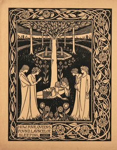 Jak čtyři královny našli Lancelota spícího. Ilustrace ke knize Le Morte dArthur od Sira Thomase od Aubrey Beardsley