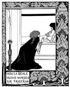 Jak La Beale Isoud ošetřoval Sira Tristrama. Ilustrace ke knize Le Morte dArthur od Sira Thomase M od Aubrey Beardsley