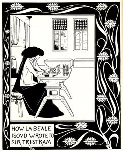 Jak La Beale Isoud napsal siru Tristramovi. Ilustrace ke knize Le Morte dArthur od Sira Thomase od Aubrey Beardsley