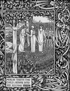 Merlin bere dítě Artura do své správy, c1893 od Aubrey Beardsley