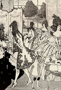 Znásilnění zámku. Alexandr Pope. Kresba perem, 1896, 1923 od Aubrey Beardsley