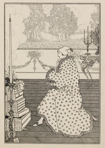 Modlitba barona. Z "Znásilnění zámku." z knihy padesát kreseb od Aubrey Beardsley