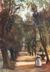 Řím: Ilex Avenue ve vile Borghese (barevná litografie) od Aubrey Waterfield