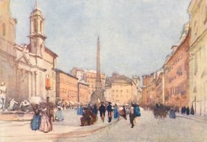 Řím: Piazza Navona (barevná litografie)