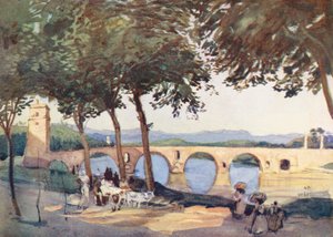 Řím: Ponte Molle (barevná litografie)