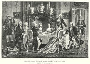Banket na počest Mozarta v Schikanederově domě (litho) od August (after) Borckmann