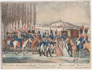 Napoleon představuje císařovnu Marii-Luise své rodině mimo pavilon poblíž Soissons od August Friedrich Andreas Campe