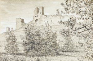 Pohled na zříceninu hradu Rakvere, 1828 (sépie a tužka na papíře)