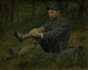 Architekt Thorvald Bindesbøll ve smrkovém lese na Kullen