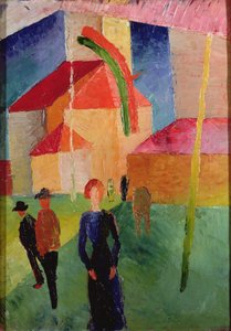 Kostel vyzdobený vlajkami (olej na plátně) od August Macke