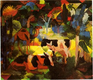 Macke krajina-kráva-velbloud od August Macke