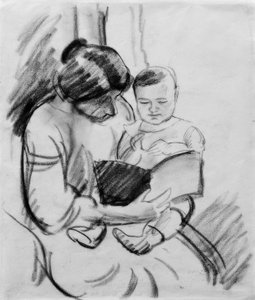 Matka s dítětem, čtení (Elisabeth a Walterchen od August Macke