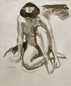 Sedící akt, předklonění od August Macke