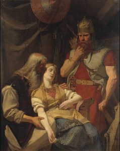 Orvar Oddr annonce a Ingeborg la mort de Hjalmar - Oervar-Oddr informuje Ingeborg o Hjalmarově smrti, Malmstrom, srpen (1829-1901). Olej na plátně