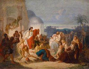 Německy: Judita ukazuje Betulanům uťatou Holofernovu hlavu. od August von Heckel
