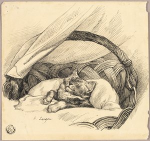 Kočka spící v koši od Auguste Andre Lancon