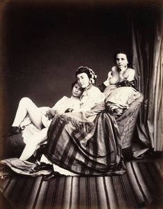 Tři nahé ženy na lehátku, c.1850