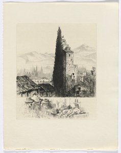 Frédéric Mistral: Frédéric Mistral: Mémoires et Recits: věž v krajině/člověk a mrtvá zvěř (vloženo za str. 200) od Auguste Brouet