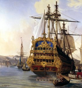 Le navire “” le foudroyant”” en rade de Brest en 1724”” Detail. obraz od Auguste Mayera (1805-1890) 1724 Brest, musee des Beaux Arts - Loď „“ Le Foudroyant“““ v přístavu Brest