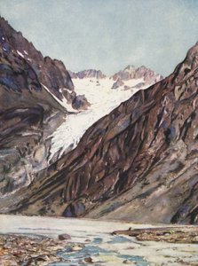 Francie: ledovec Glacier Blanc Du Mt Pelvoux (barevná litografie) od Auguste Gerardin