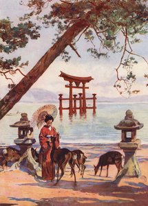 Torii na Mijadžimě, Japonsko (barevná litografie)