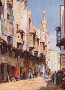 Stará Káhira, Egypt (barevná litografie) od Auguste Gerardin