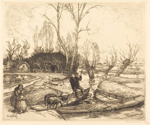 In the Deluged Marsh - The Shepherd (Au marais inonde - Le berger) od Auguste Lepere
