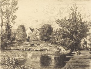 Starý most pro pěší, Banks of the Small Morin Vieille passerelle, bords du petit morin, 1915. od Auguste Lepere