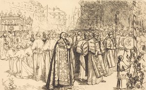 Návrat průvodu do katedrály v Nante Rentree de la Procession a la Cathedral de Nantes, 190 od Auguste Lepere
