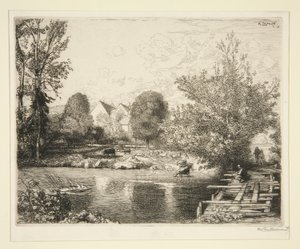 Vieille passerelle, bords du petit Morin (Starý most pro pěší, Banks of the Small Morin) od Auguste Lepere