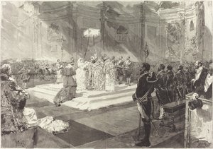 Královský křest na španělském dvoře od Auguste Lepère after Daniel Vierge