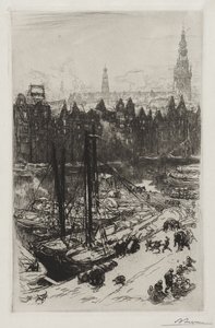 Amsterdam, pohled z hotelu Victoria od Auguste Louis Lepère