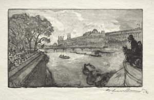 Louvre, při pohledu z Pont Neuf od Auguste Louis Lepère