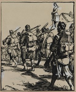 Bataille des Frontières: Groupe des soldats britanniques, 1914. od Auguste Louis Lepère