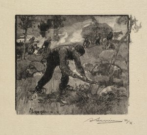 Fontainebleau Forest: Pulling the Heather La Forêt de Fontainebleau: Arracheurs de Bruyères, 1890. od Auguste Louis Lepère
