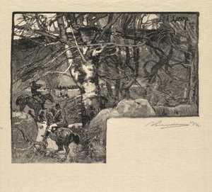 Fontainebleau Forest: Jízda k honičům na Mont-Gérard La Forêt de Fontainebleau, 1890. od Auguste Louis Lepère