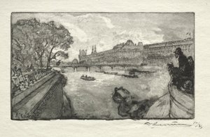 Louvre, pohled z Pont Neuf, 1890. od Auguste Louis Lepère
