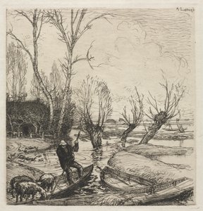 [Muž ve člunu se třemi ovcemi] od Auguste Louis Lepère