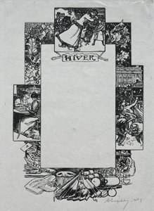 Pařížský almanach, 1897: Dekorativní hranice, zima, 1897. od Auguste Louis Lepère